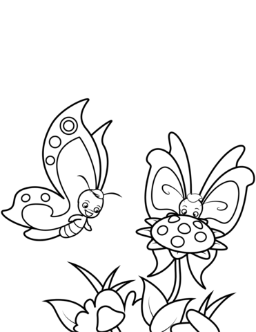 Butterfly Boys And Sunflower Coloring Page